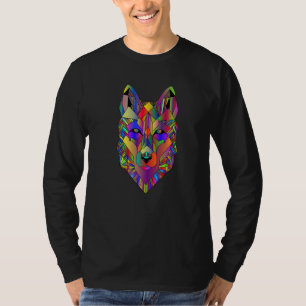 Wolf Geometric colorful Art Animal Face Wolf Love T-Shirt