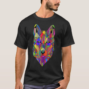 Wolf Geometric colourful Art Animal Face Wolf Lov T-Shirt