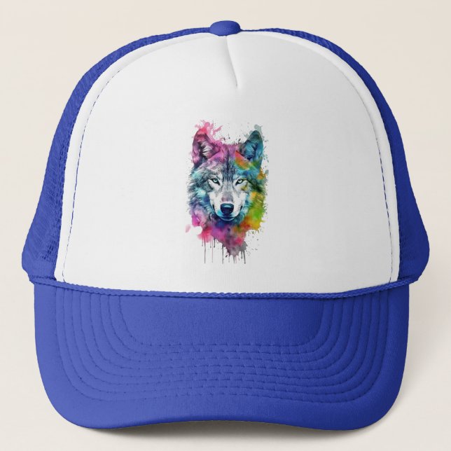 Wolf Graphic Art Animal Wolves Fan Art Trucker Hat (Front)