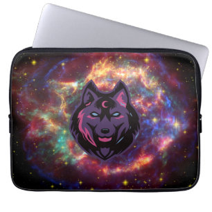 Wolf Graphic Art, Purple Cosmic Wolf Laptop Sleeve