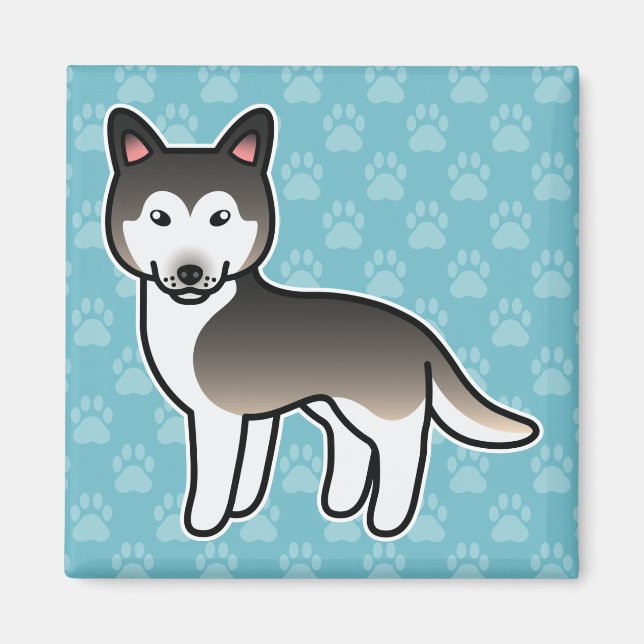 Wolf Grey Cartoon Siberian Husky Magnet (Front)