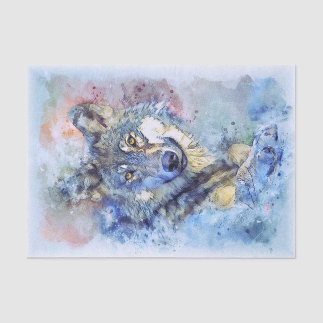 Wolf Grey Hunter Watercolor Tissue Paper (Front)