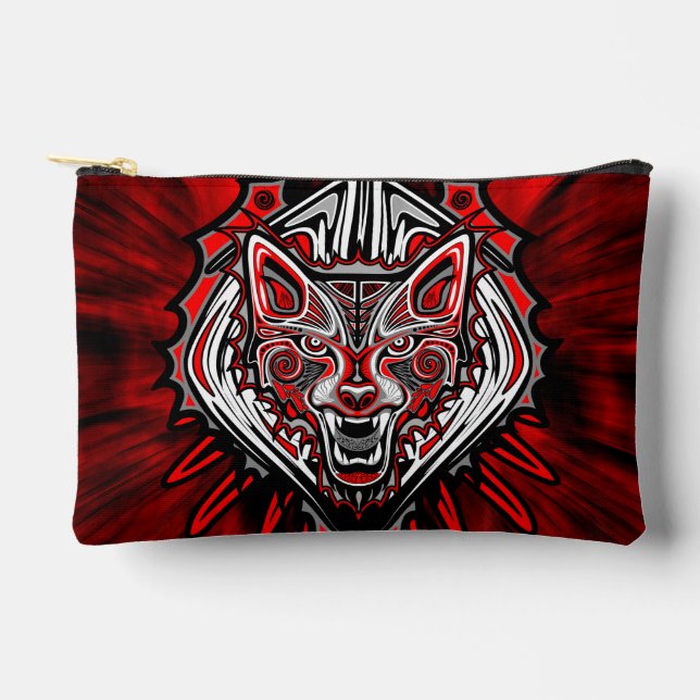 Wolf Haida Tribal Totem Design Accessory Pouch (Front)