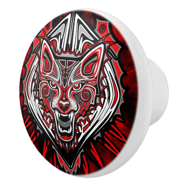 Wolf Haida Tribal Totem Design Ceramic Knob (Right)