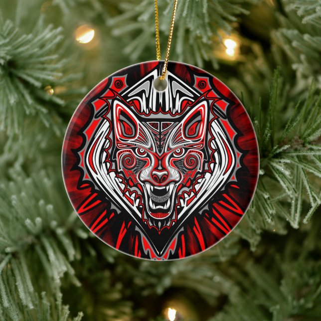 Wolf Haida Tribal Totem Design Ceramic Tree Decoration (Tree)