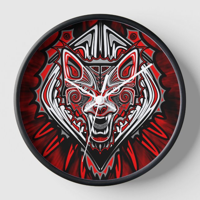 Wolf Haida Tribal Totem Design Clock (Front)
