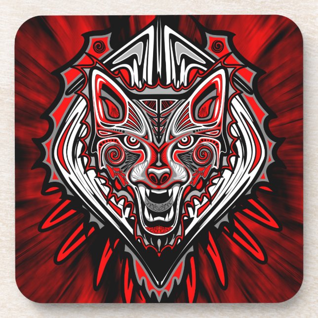 Wolf Haida Tribal Totem Design Coaster (Front)