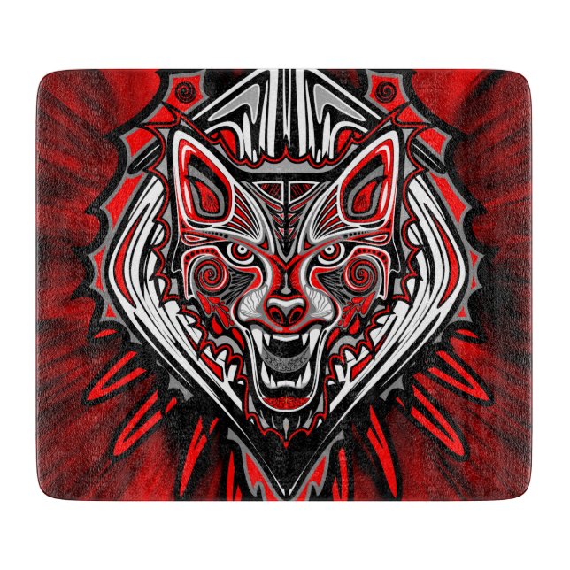 Wolf Haida Tribal Totem Design Cutting Board (Front)