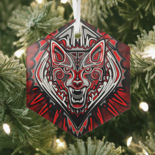 Wolf Haida Tribal Totem Design Glass Tree Decoration