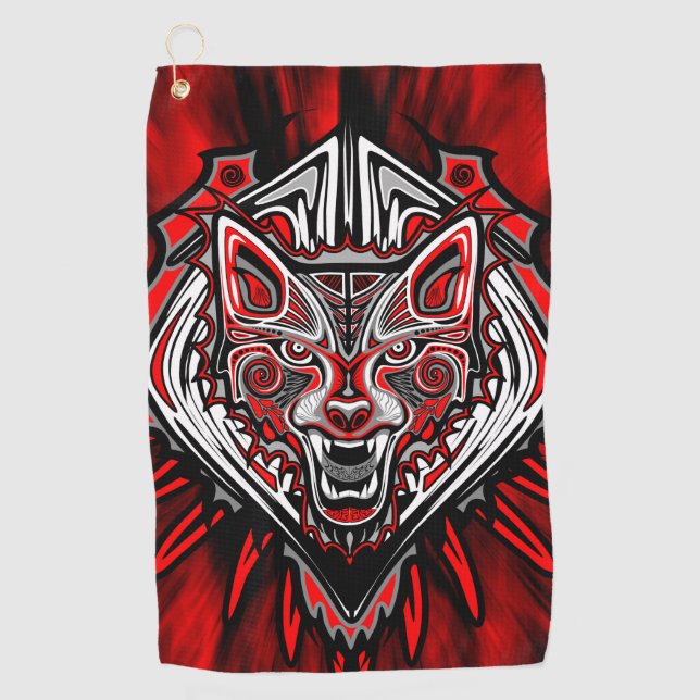 Wolf Haida Tribal Totem Design Golf Towel (Front)