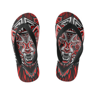Wolf Haida Tribal Totem Design Kid's Jandals