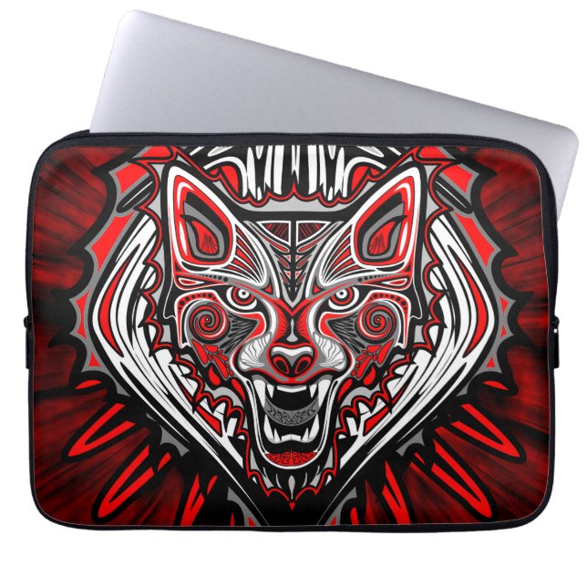 Wolf Haida Tribal Totem Design Laptop Sleeve (Front)