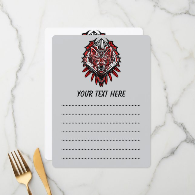 Wolf Haida Tribal Totem Design Menu (Front/Back In Situ)