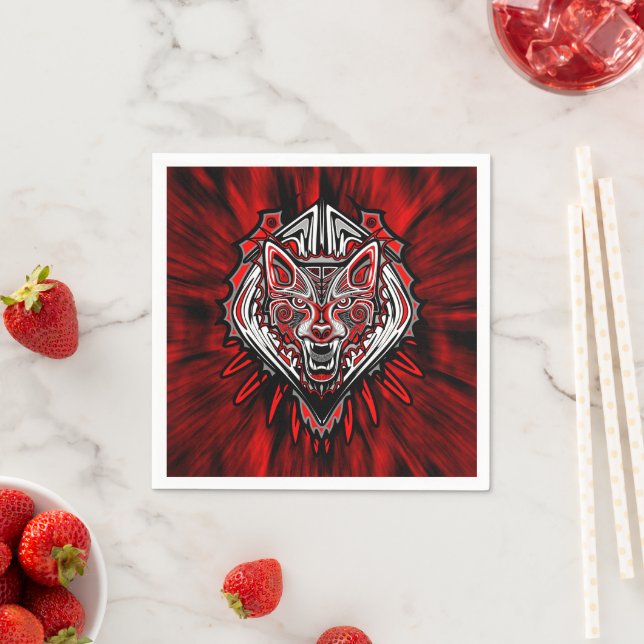 Wolf Haida Tribal Totem Design Napkin (Insitu)
