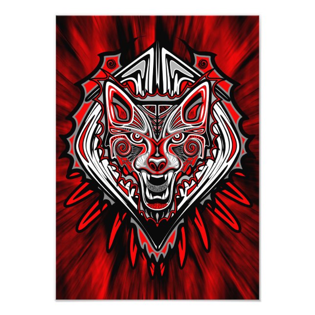 Wolf Haida Tribal Totem Design Photo Print (Front)