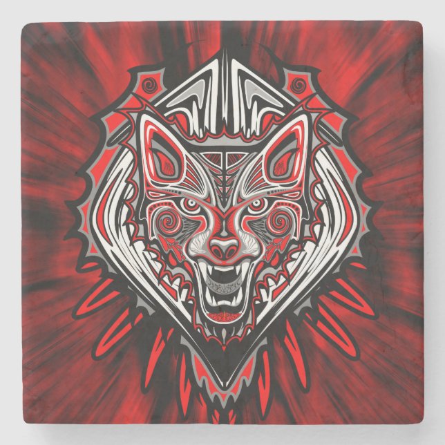 Wolf Haida Tribal Totem Design Stone Coaster (Front)