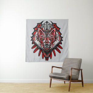 Wolf Haida Tribal Totem Design Tapestry