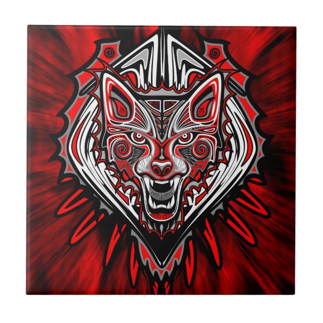 Wolf Haida Tribal Totem Design Tile (Front)