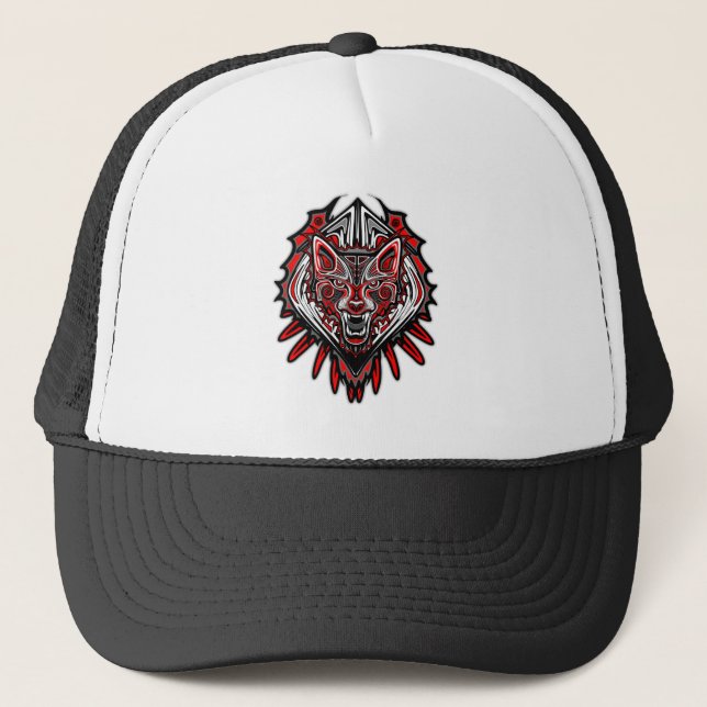 Wolf Haida Tribal Totem Design Trucker Hat (Front)