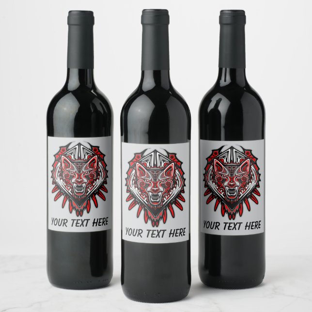 Wolf Haida Tribal Totem Design Wine Label (Bottles)