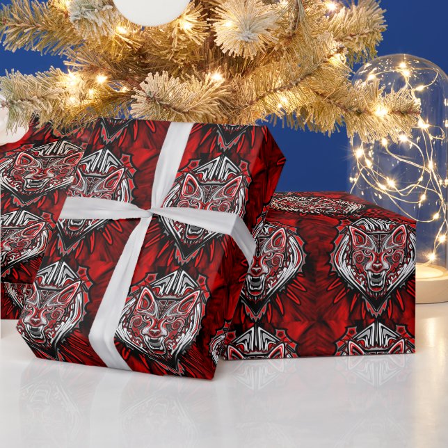 Wolf Haida Tribal Totem Design Wrapping Paper (Holidays)