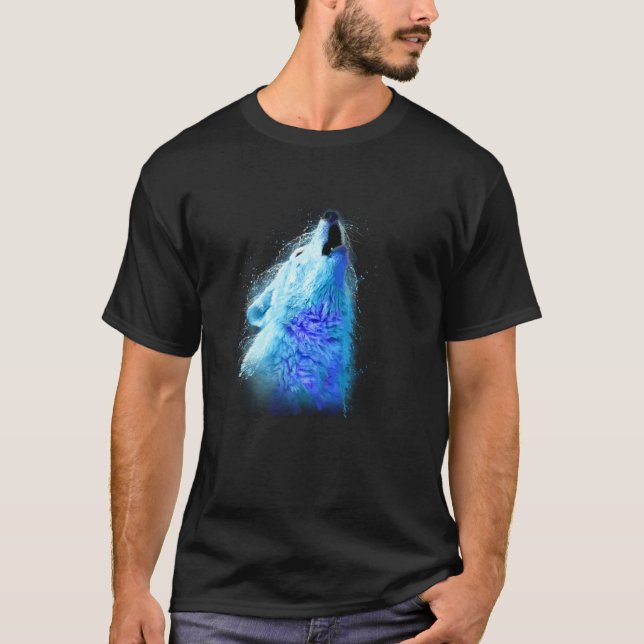 Wolf Hand Drawn Water Colour Splash Art  Colourful T-Shirt (Front)