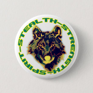 wolf head 6 cm round badge