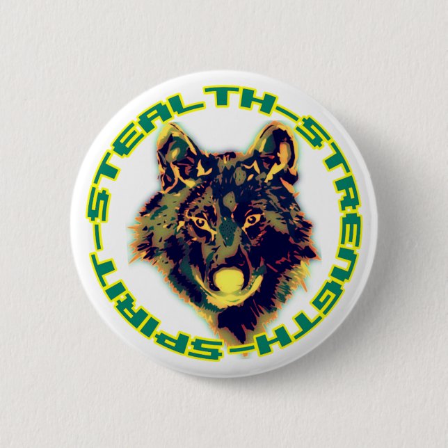 wolf head 6 cm round badge (Front)