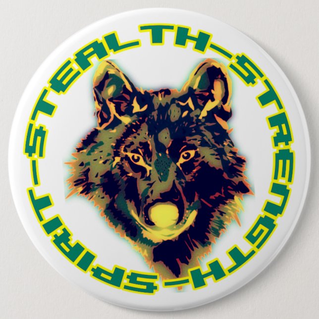 wolf head 6 cm round badge (Front)