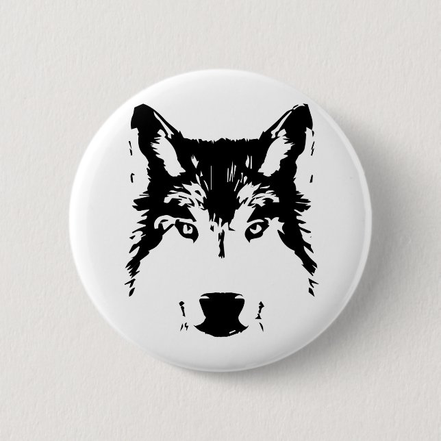 Wolf head 6 cm round badge (Front)