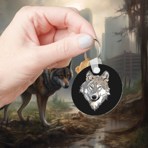 Wolf Head Art Key Ring