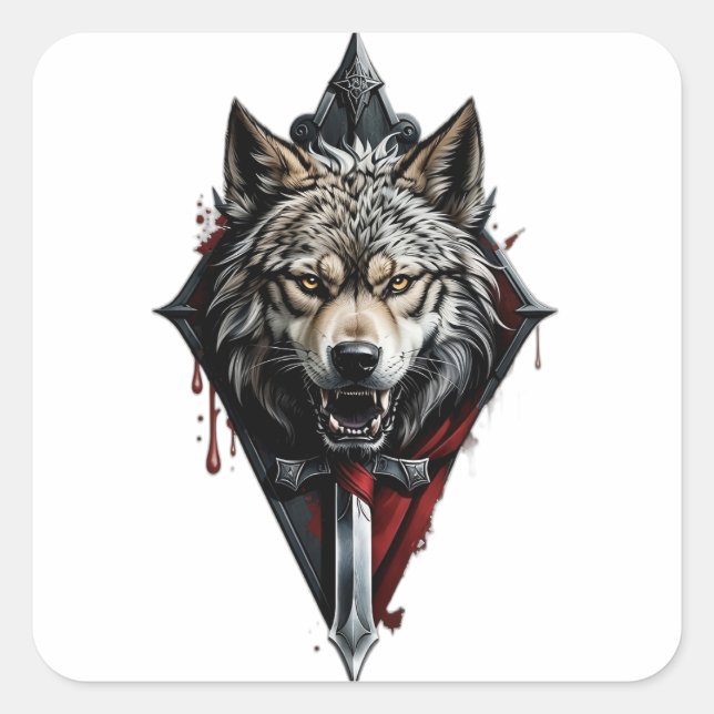 Wolf head banner  square sticker (Front)