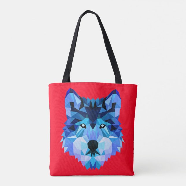 Wolf Head Blue Low Poly Art Tote Bag (Back)