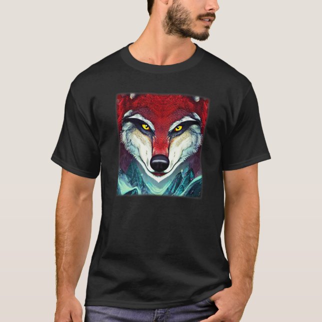 Wolf head design art predator face imprint with wi T-Shirt (Front)