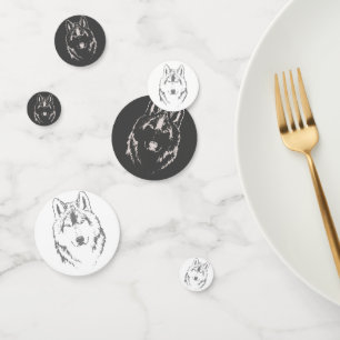 Wolf Head Face Charcoal White Confetti