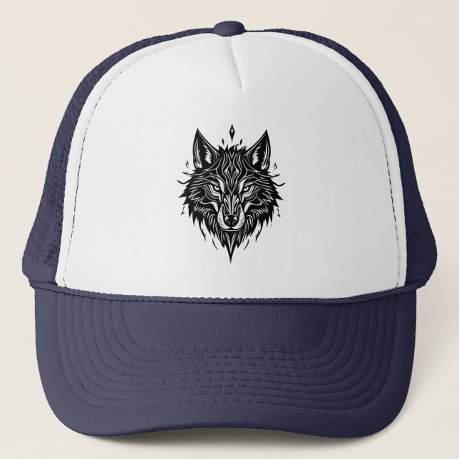 🐺 Wolf Head Geometric Line Trucker Hat 🐺 (Front)