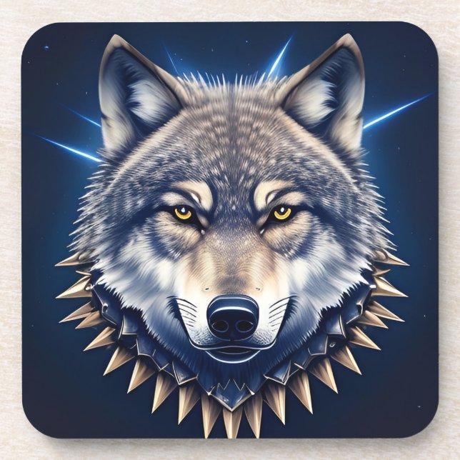 🐺 Wolf Head Intense Wild Modern Decor 🖤 Coaster (Front)