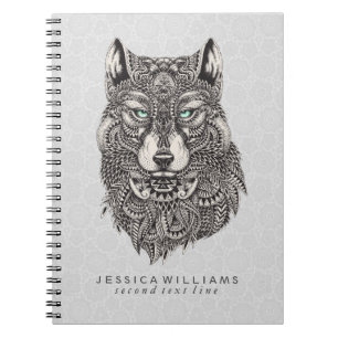 Wolf Head Intricate Illustration Spiral Notebook