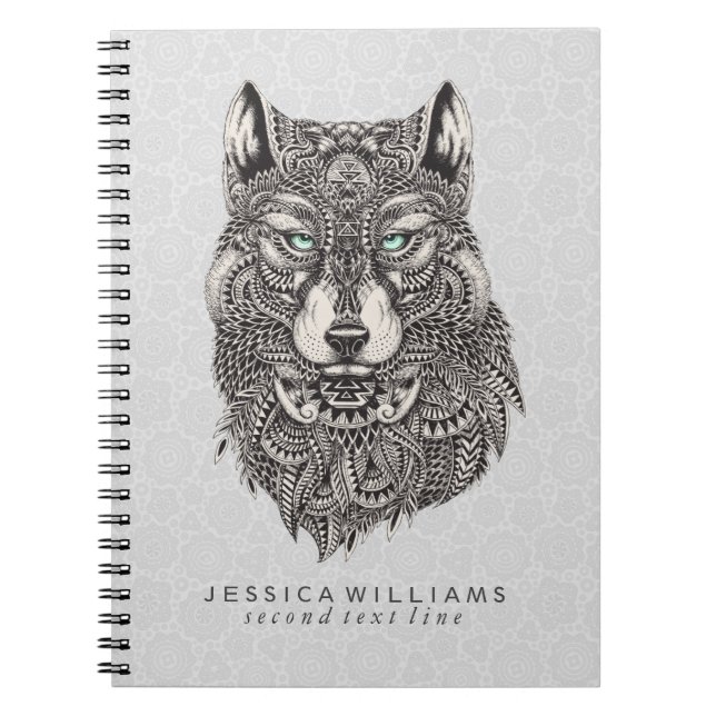Wolf Head Intricate Illustration Spiral Notebook (Front)