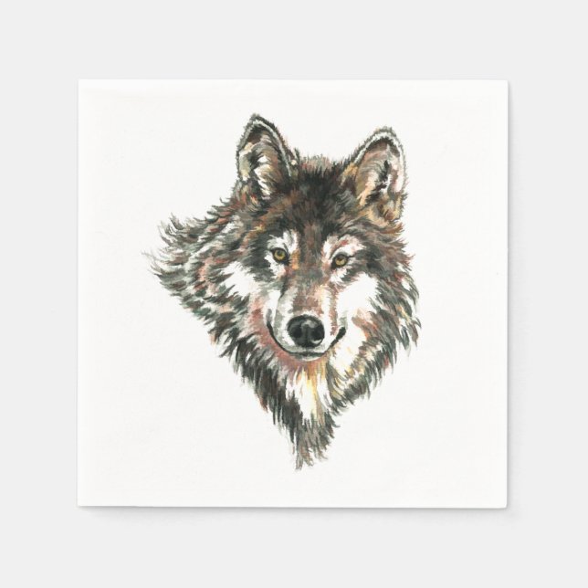 Wolf Head logo Watercolor art Napkin (Front)