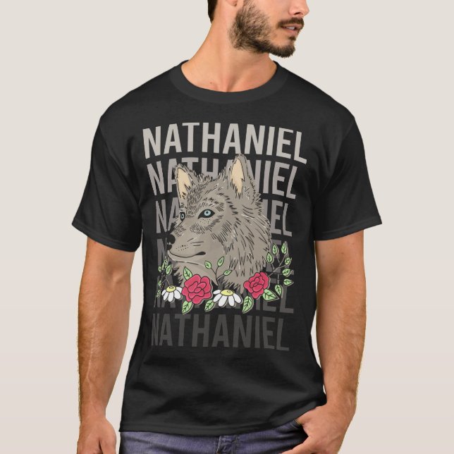 Wolf Head - Nathaniel Name T-Shirt (Front)