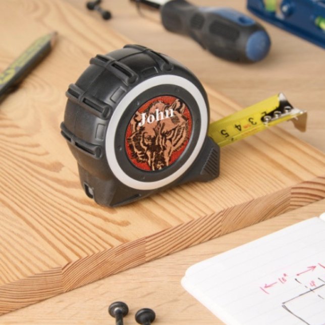 Wolf Head on Red 1 (Wolf Head on Red  Design monogrammed tape measure inches on one side metrics on other. )