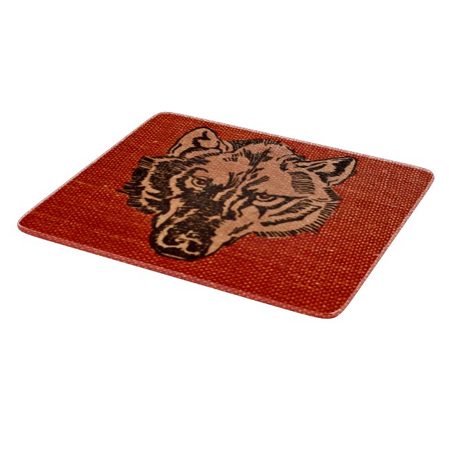 Wolf Head on Red  Cutting Board (Corner)