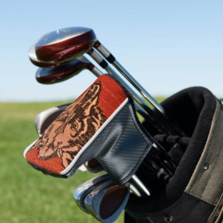Wolf Head on Red Golf Head Cover