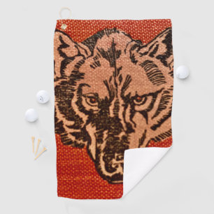 Wolf Head on Red  Golf Towel