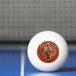Wolf Head on Red Ping Pong Ball 