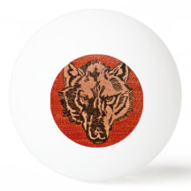 Wolf Head on Red Ping Pong Ball