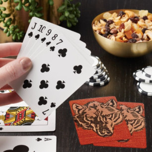 Wolf Head on Red Playing Cards
