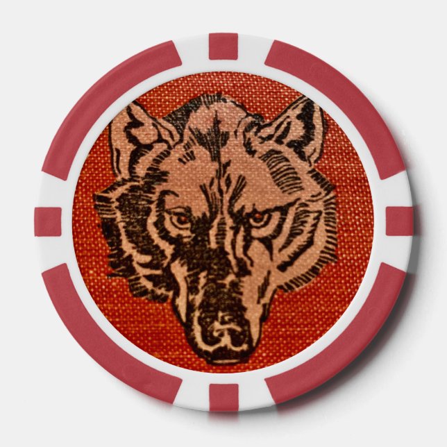 Wolf Head on Red  Poker Chips (Front)