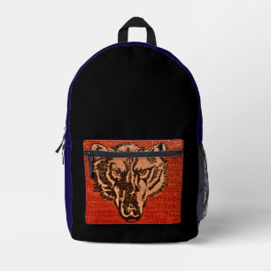 Wolf Head on Red  Printed Backpack